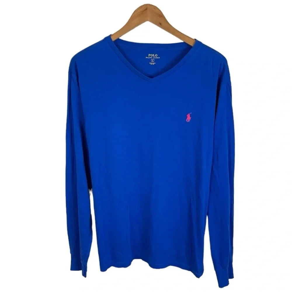 LS301 Men’s Polo Ralph Lauren Preppy Designer LS V Neck Shirt L